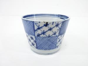 古伊万里　染付　市松蕎麦猪口